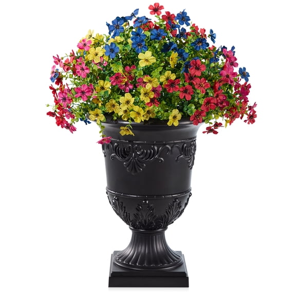 DR.Planzen Artificial Lobelia in Charming Urn Planter Set, 23.6 Inch Tall Lifelike Faux Flowers, Pre-Potted with Tray for Indoor Home and Patio Decor, 1 Piece
