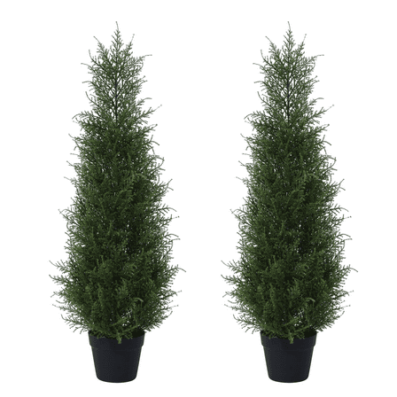 DR.Planzen Soft Touch 2 Count 3 Ft Cedar Artificial Trees in Plastic Pot UV Rated,  Artificial Topiary Tree for Indoor Outdoor Home Decor