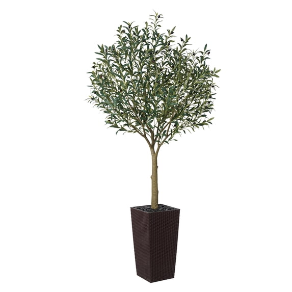DR.Planzen UV Resistant 7ft Artificial Olive Tree in Brown Large Planter with Pebbles– Faux Olive Tree for Indoor and Outdoor Decor, Lifelike Greenery for Home & Garden Decor