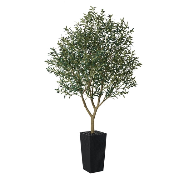 DR.Planzen UV Resistant 8ft Artificial Olive Tree in Black Large Planter with Pebbles– Faux Olive Tree for Indoor and Outdoor Decor, Lifelike Greenery for Home & Garden Decor