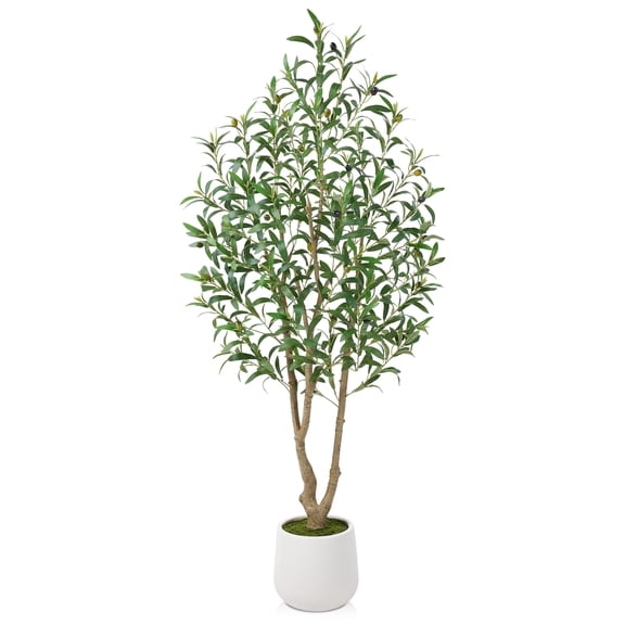 DR.Planzen 5ft Dense Artificial Olive Tree - Faux Olive Plant for Indoor & Outdoor Decor - Adjustable Branches - UV Resistant Realistic Olive Tree in White Planter