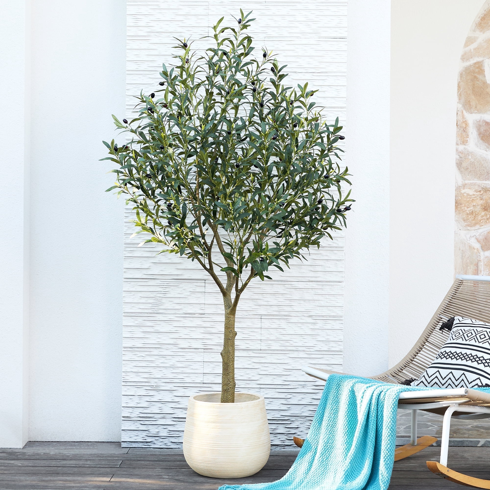 OAKRED 7FT Artificial Olive Tree - UV Resistant, Realistic Fake Plant With Brown Planter, For Indoor & Outdoor Decor - View #9