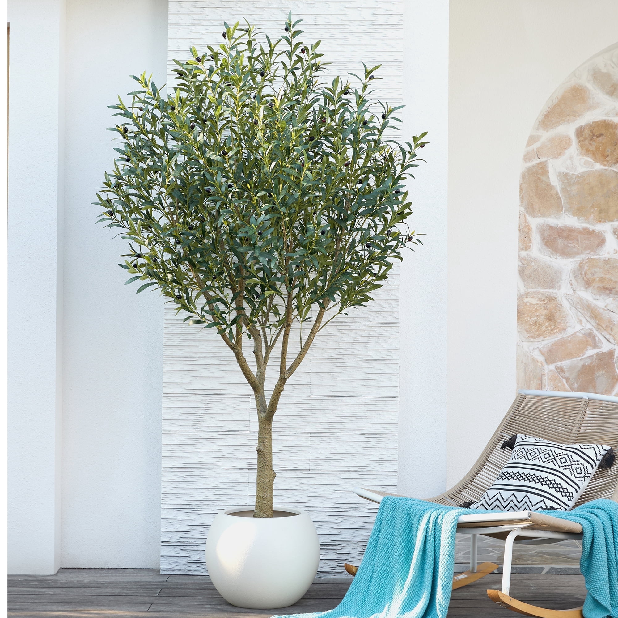 DR.Planzen 7ft Dense Artificial Olive Tree - Faux Olive Plant for Indoor & Outdoor Decor - Adjustable Branches - UV Resistant Realistic Olive Tree with Black Plastic Pot