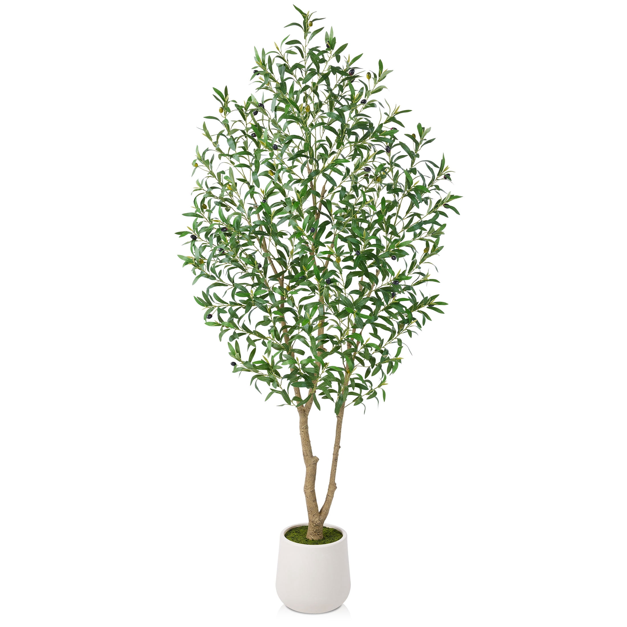 DR.Planzen 7ft Dense Artificial Olive Tree - Faux Olive Plant for Indoor & Outdoor Decor - Adjustable Branches - UV Resistant Realistic Olive Tree in White Planter