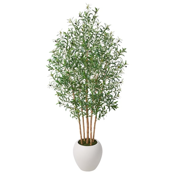 DR.Planzen 8ft Huge Artificial Olive Tree - Faux Olive Plant with Five Wood Trunk for Indoor & Outdoor Decor - Adjustable Branches - UV Resistant Realistic Olive Tree in Large White Planter