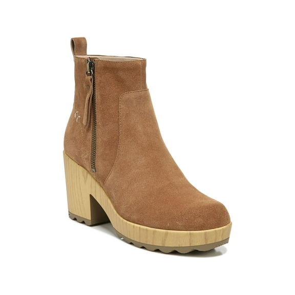 DR SCHOLLS ORIGINAL COLLECTION Womens Brown 1" Platform Back Pull-Tab Cushioned Win Over Round Toe Block Heel Zip-Up Leather Booties 11 M