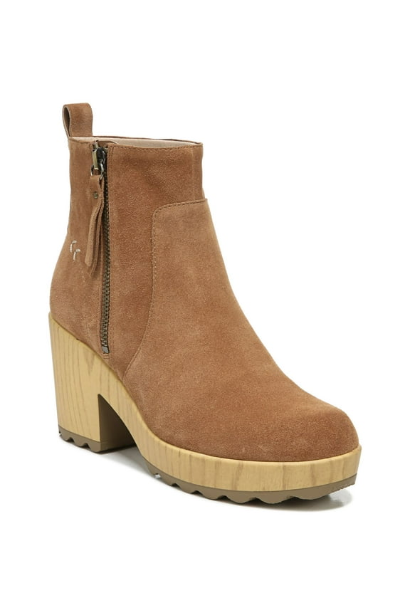 DR SCHOLLS ORIGINAL COLLECTION Womens Brown 1" Platform Back Pull-Tab Cushioned Win Over Round Toe Block Heel Zip-Up Leather Booties 11 M