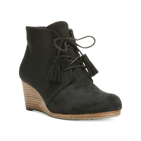 DR SCHOLLS Womens Black Slip Resistant Dakota Round Toe Wedge Lace-Up Booties 8.5 M