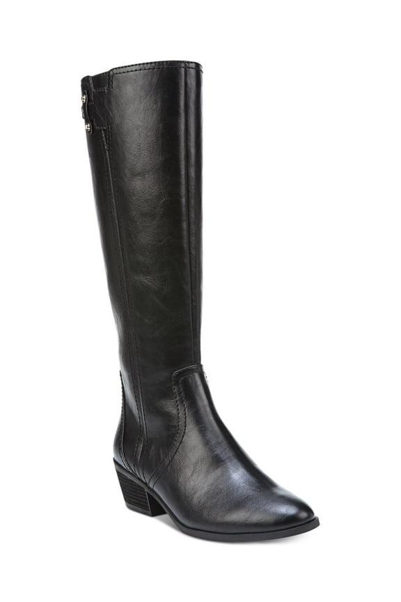 DR SCHOLLS Womens Black Strap Detail Buckle Accent Brilliance Almond Toe Block Heel Zip-Up Riding Boot 6 M