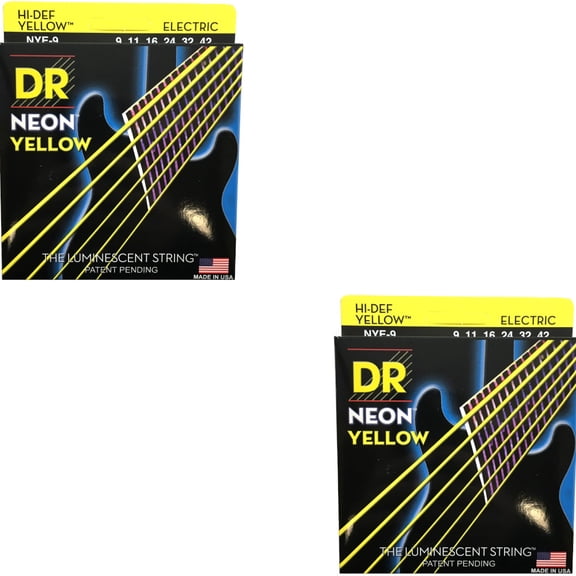 DR Strings Guitar Strings 2 Pack Electric Neon Yellow 09-42 Light