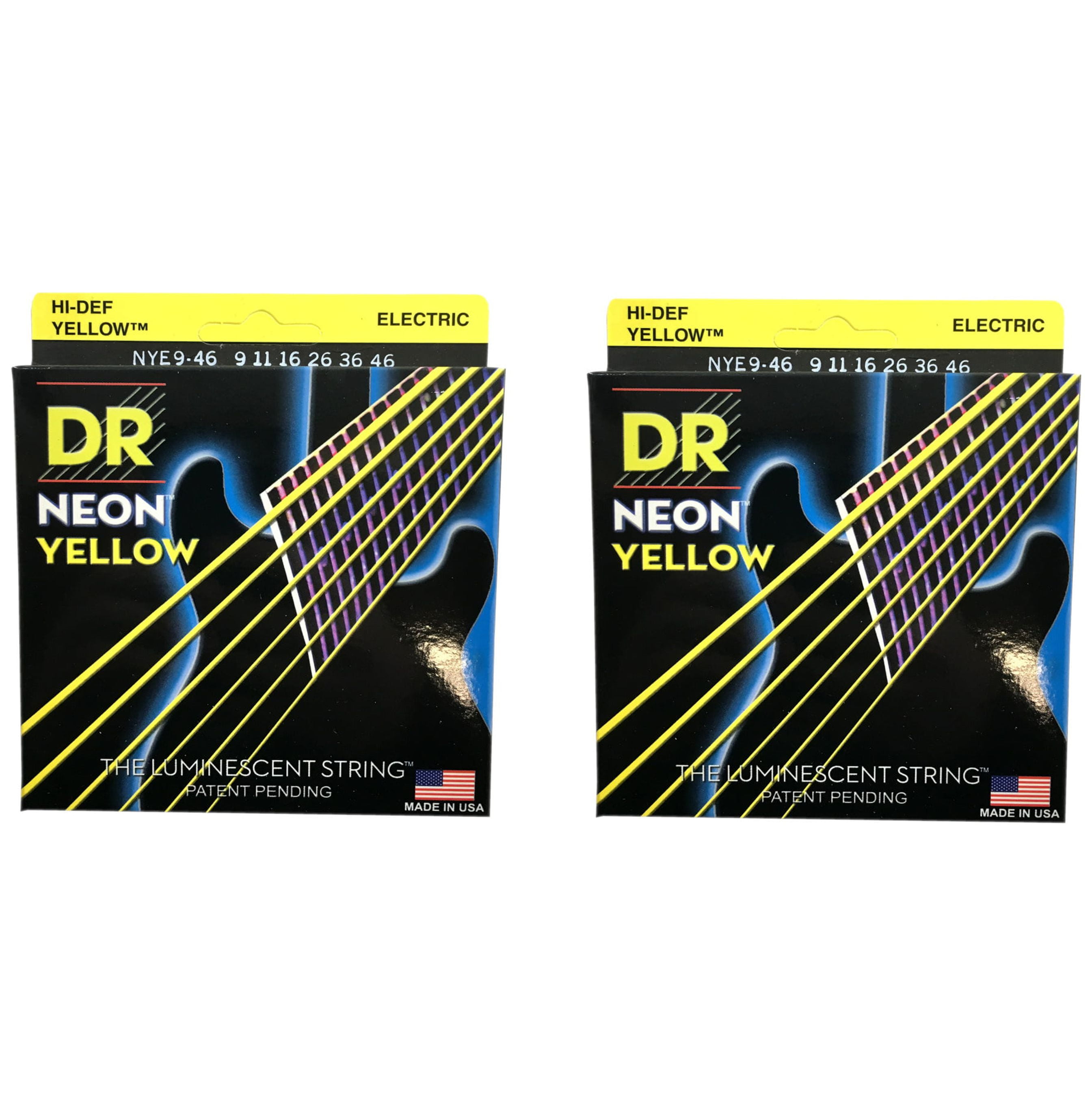 DR Strings Guitar Strings 2Pack Electric Neon Yellow 09-46 Light and Heavy