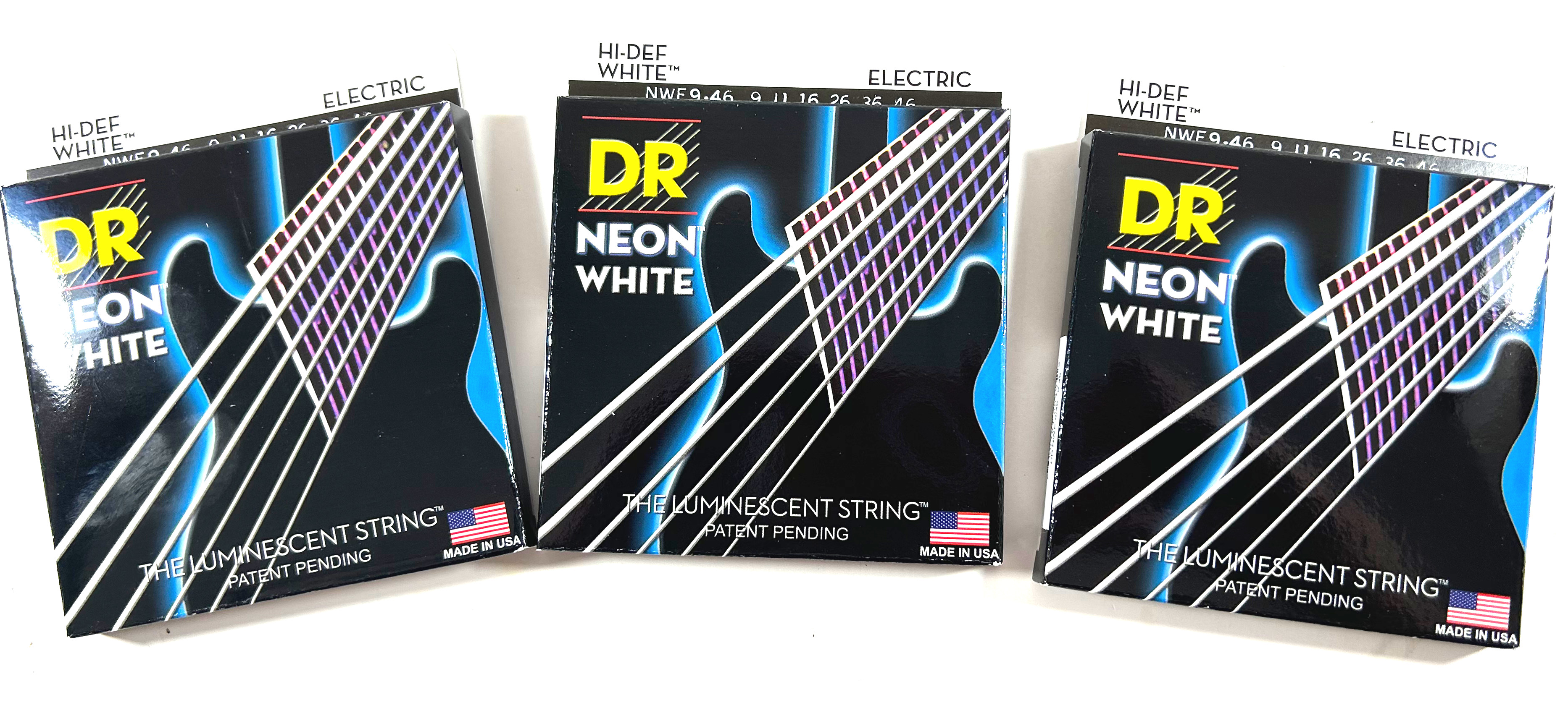 DR Strings Guitar Strings 3 Packs Electric Neon White 09-46 Light and Heavy