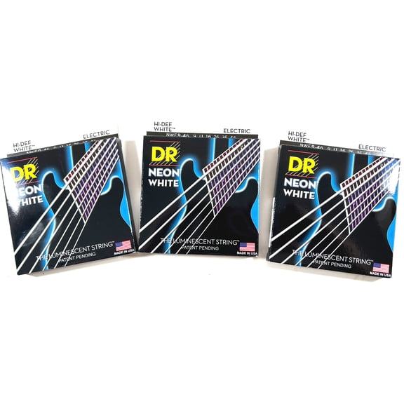 DR Strings Guitar Strings 3 Packs Electric Neon White 09-46 Light and Heavy