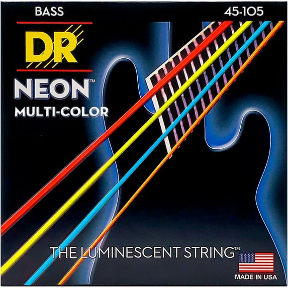 HI-Def Neon™ - Multi-Color Colored Electric Bass Guitar Strings: Medium 45-105