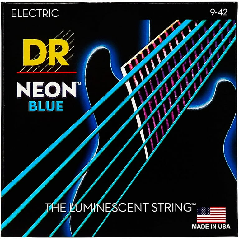DR Strings Hi Def NEON Blue Coated Light 9 42 Electric Guitar Strings