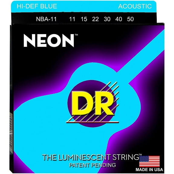 DR Strings Hi-Def NEON Blue Coated Medium-Lite Acoustic Guitar Strings (11-50)