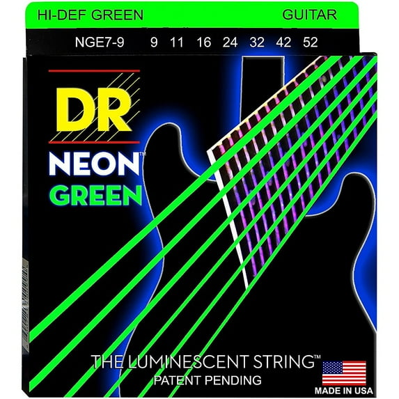 DR Strings Hi-Def NEON Green Coated Lite 7-String Electric Guitar Strings (9-52)