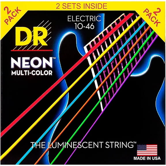DR Strings Hi-Def NEON Multi-Color Medium Electric Guitar Strings (10-46) 2 Pack