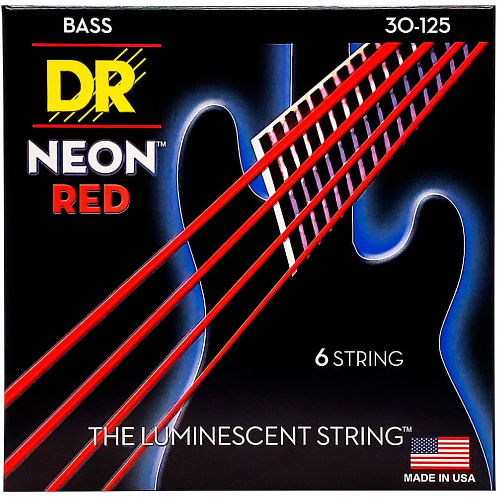 DR Strings Hi-Def NEON Red Coated Medium 6-String Bass Strings (30-125)