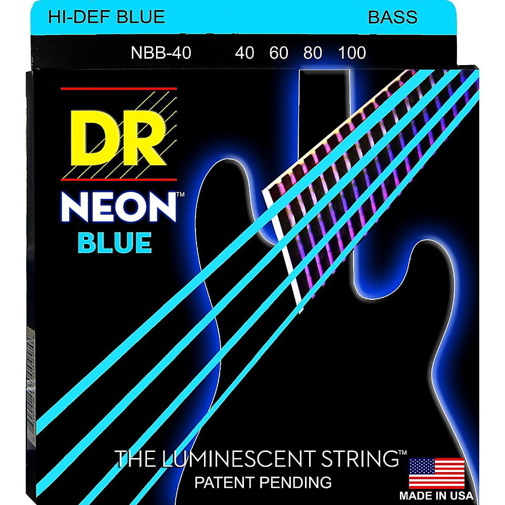 DR Strings Hi-Def NEON Blue Coated Lite 4-String Bass Strings (40-100)