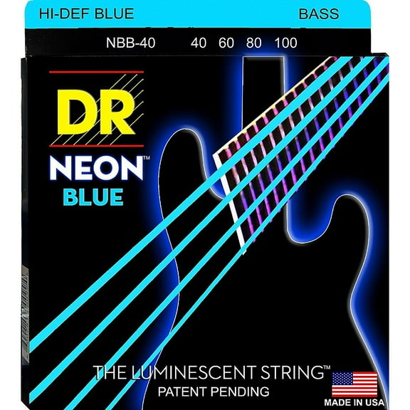 DR Strings Hi-Def NEON Blue Coated Lite 4-String Bass Strings (40-100)