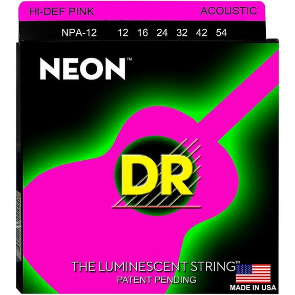 DR Strings NPA-12 NEON Hi-Def Phosphorescent Pink Acoustic Strings Medium