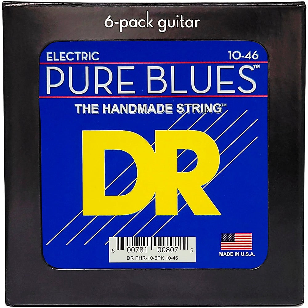 DR Strings Pure Blues Pure Nickel Electric Guitar Strings 6-Pack Medium (10-46)
