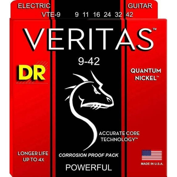 DR Strings VERITAS - Accurate Core Technology Light Electric Guitar Strings (9-42)
