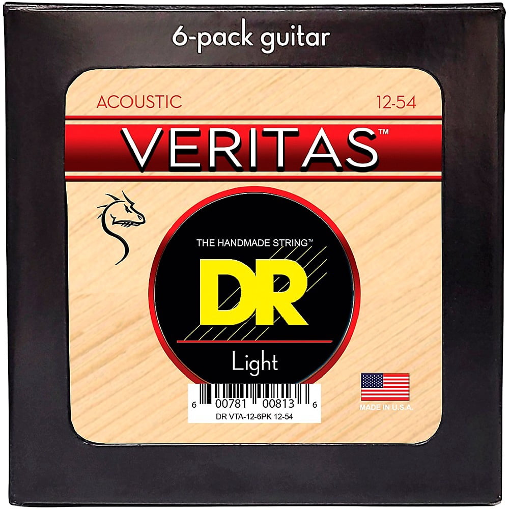 DR Strings VERITAS Uncoated Accurate Core Technology Acoustic Guitar Strings 6-Pack Light (12-54)