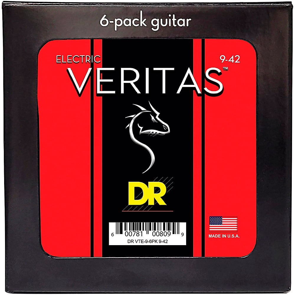 DR Strings VERITAS Uncoated Accurate Core Technology Electric Guitar Strings 6-Pack Light (9-42)