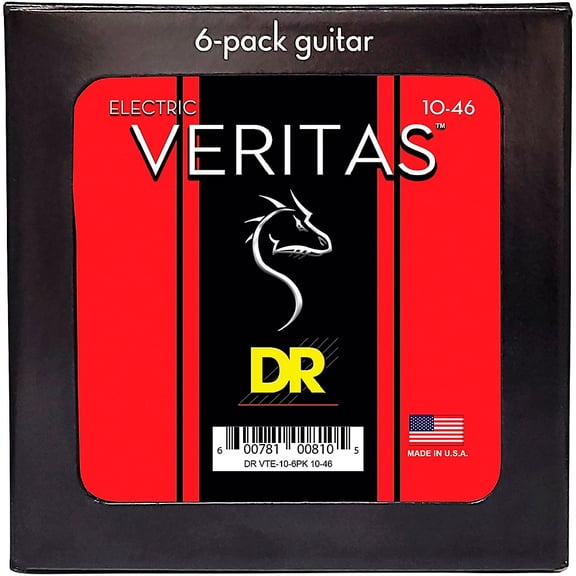 DR Strings VERITAS Uncoated Accurate Core Technology Electric Guitar Strings 6-Pack Medium (10-46)