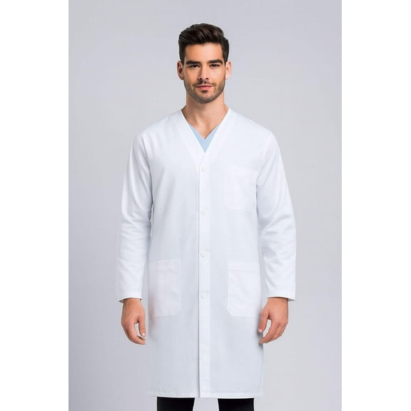 DR Unifroms® Unisex Collarless Lab Coat, White Medical Coat (60% Cotton, 40% Polyester)