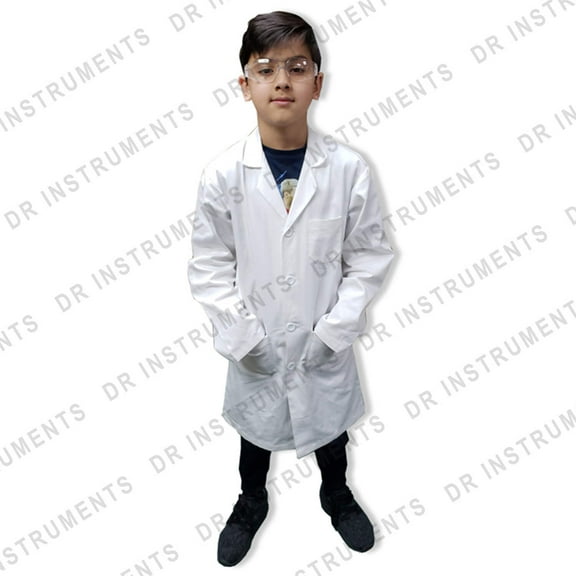 DR Uniforms Kids Doctor's White Coat - Unisex Lab Coat for Boys and Girls (60% Cotton / 40% Polyester) Age 7