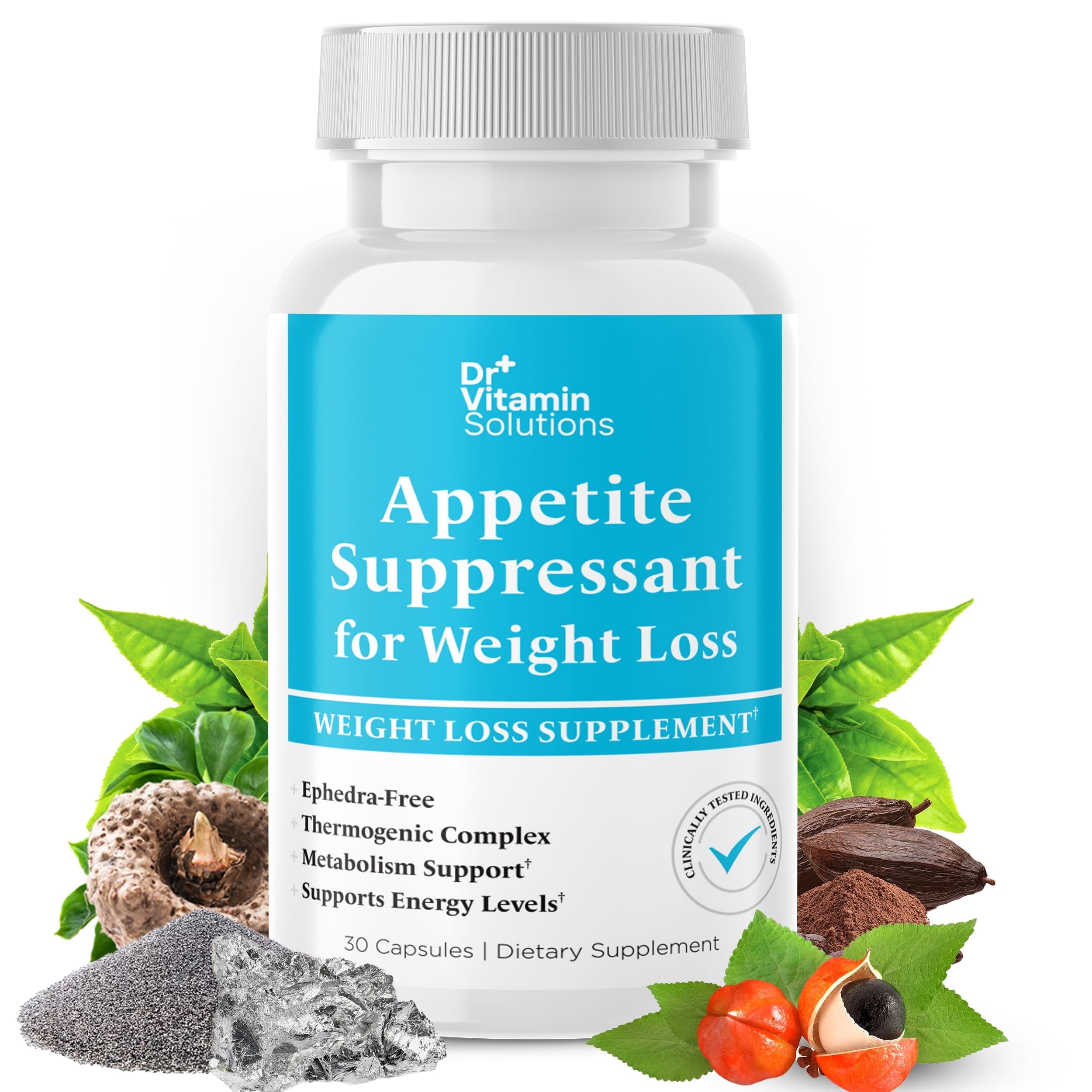 DR VITAMIN SOLUTIONS Appetite Suppressant for Weight Loss - Pills for Women with Chromium, Konjac & Guarana - Metabolism Booster for Women & Men - Fat Burners Weight Loss Supplements - 30 Capsules