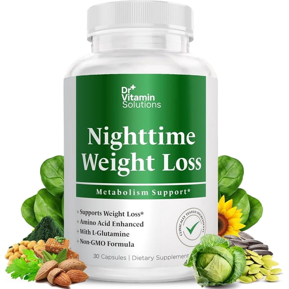 Nighttime Weight Loss Supplement with L Glutamine and Glycine, 30 Capsules