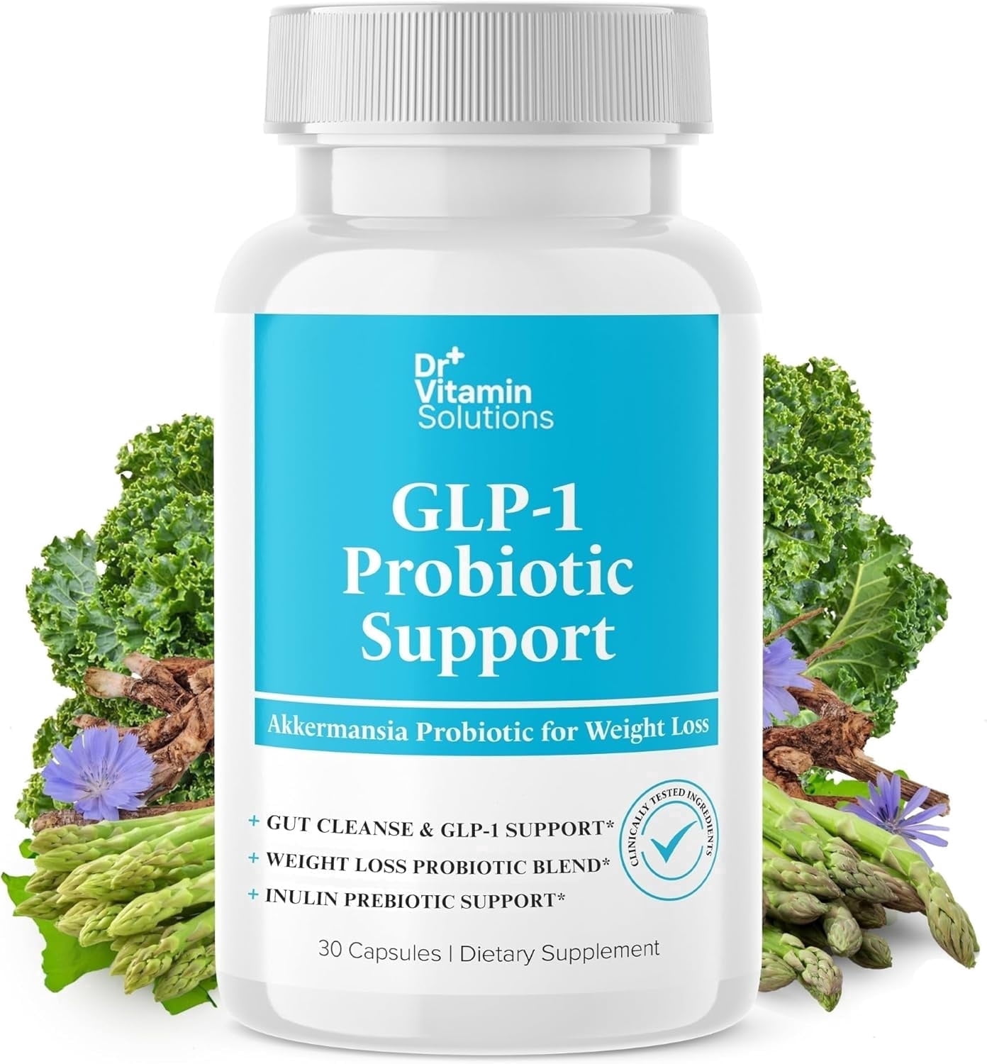 GLP 1 Probiotic Support Supplement with Inulin Prebiotic, 30 Vegan Capsules