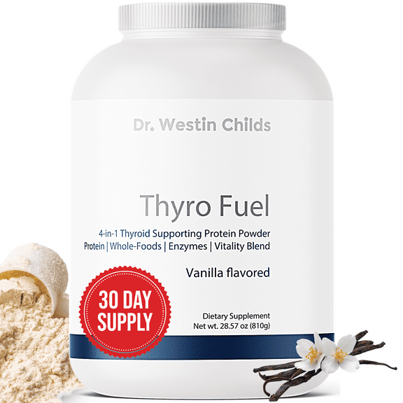DR. WESTIN CHILDS Thyro Fuel+ | Thyroid Supporting Protein Powder (Pea, Chia, Rice & Flax) 30+ Superfoods & 10 botanicals, Non-GMO | 30-Day Supply Vanilla Flavor (Gluten-Free, Dairy-Free, Soy-Free)