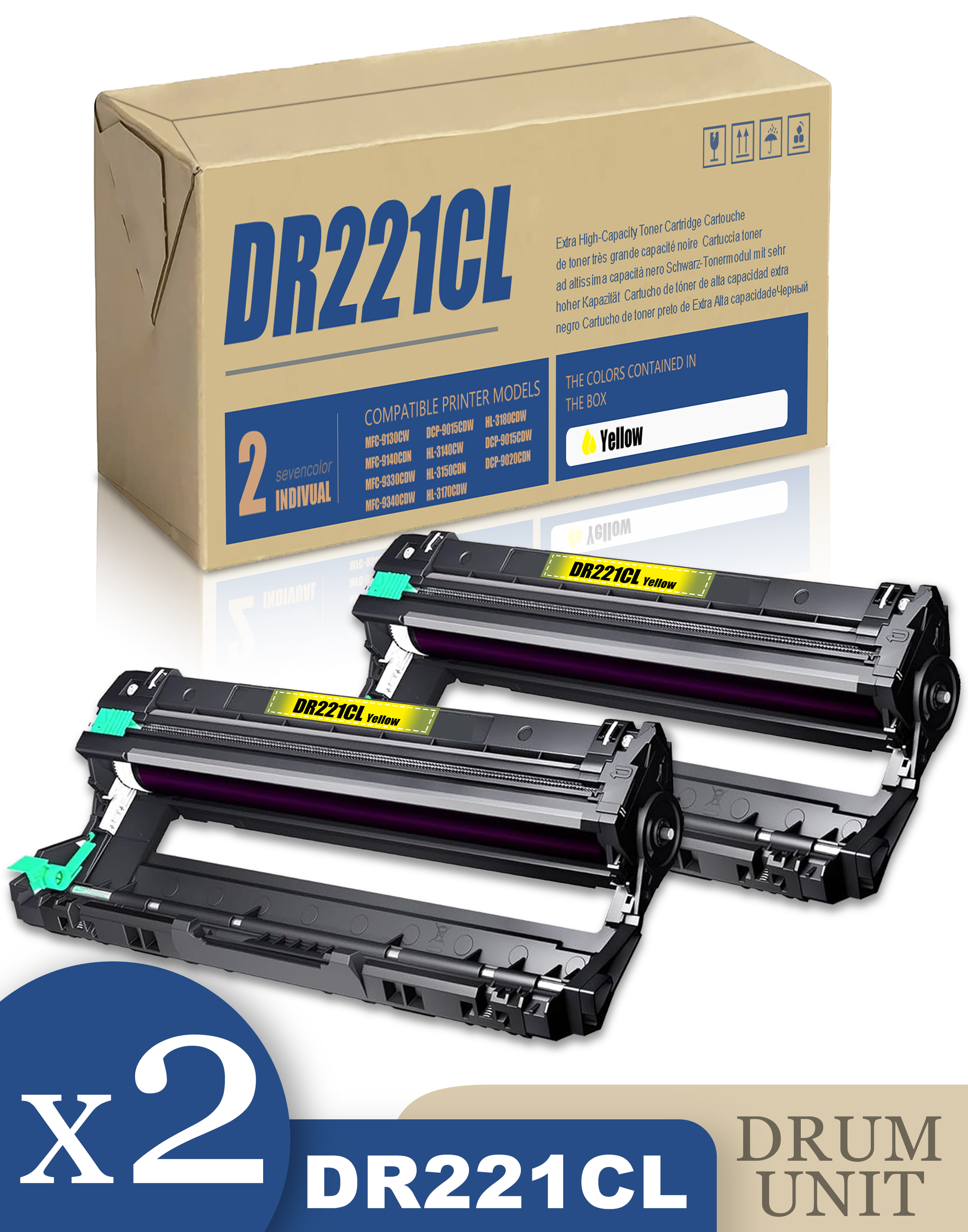 DR221CL DR221 DR221 DR221CL 2Pack Yellow Drum Unit Compatible for