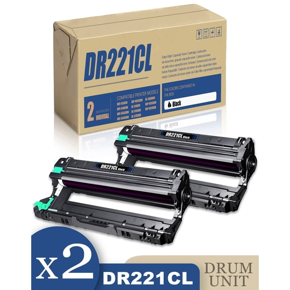 DR221CL Drum Unit (2 Pack): Compatible Replacement for Brother DR-221CL DR 221CL Black Drum Unit for MFC-9140CDN MFC-9330CDW MFC-9340CDW Printer