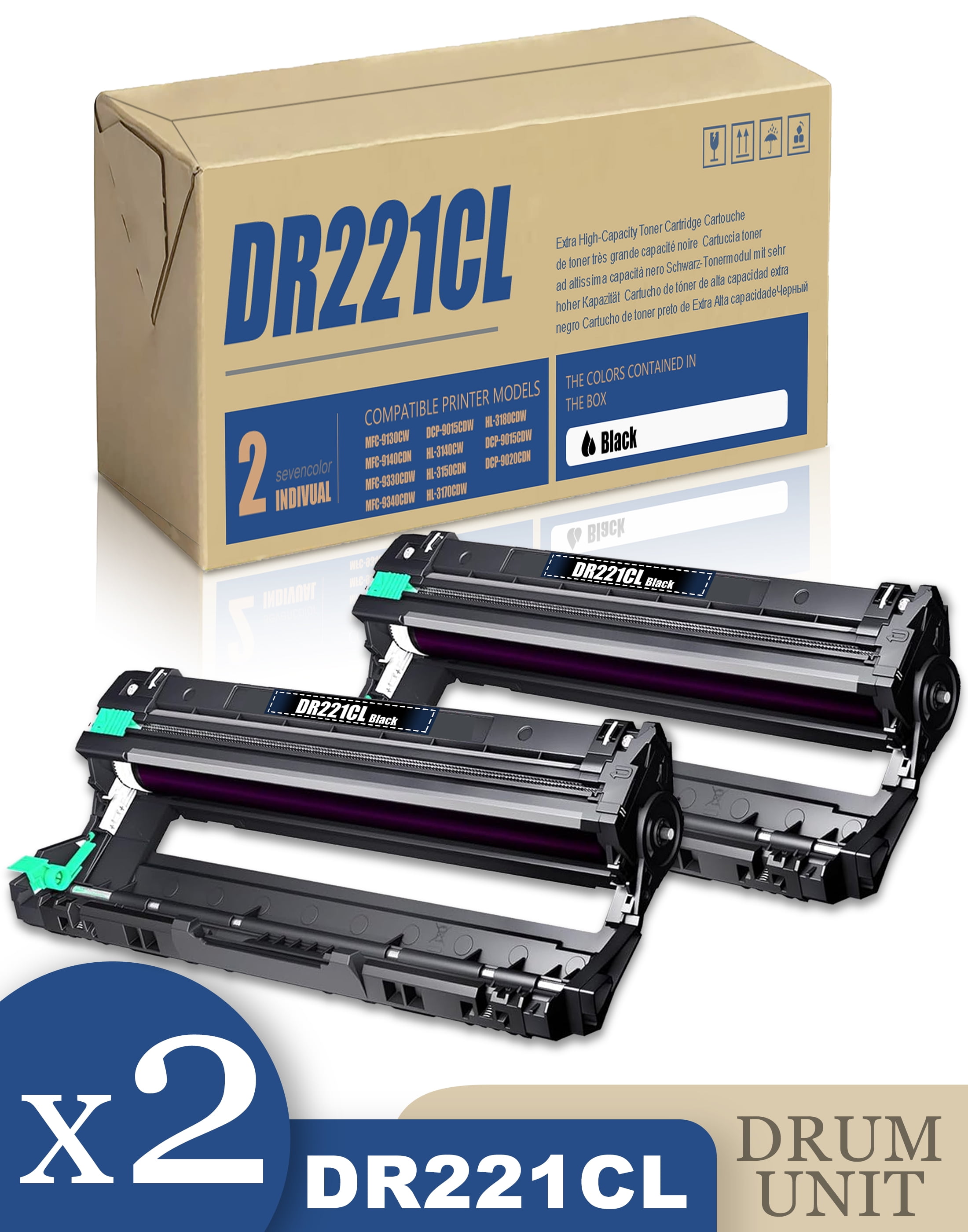 DR221CL Drum Unit (2 Pack) Compatible Replacement for Brother DR221CL