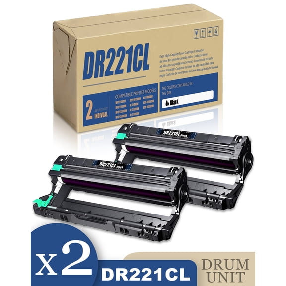 DR221CL Drum Unit (2 Pack): Compatible Replacement for Brother DR-221CL DR 221CL Black Drum Unit for MFC-9140CDN MFC-9330CDW MFC-9340CDW Printer
