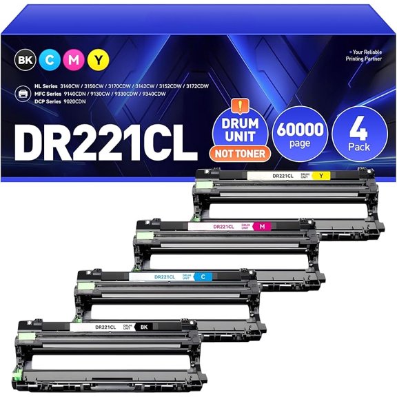 DR221CL Drum Unit (Not Toner)4-Pack Compatible for Brother DR-221CL Imaging Drum for MFC-9130CW HL-3170CDW MFC-9340CDW HL-3140CW 3150CW MFC-9330CDW 9140CDN DCP-9020CDN Printer
