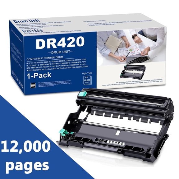 DR420 DR-420 Drum Unit 1-Pack Black Compatible for Brother DR 420 HL-2240 MFC-7360N MFC-7860DW HL-2280DW Intellifax 2840 Printer (NO Toner)