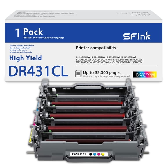 DR431CL Drum Unit 1-Pack Compatible for Brother DR-431CL DR 431CL DR431 CL Drum for HL-L8260CDW L8360CDW MFC-L8610CDW L8900CDW DCP-L8410CDW Printer High Yield