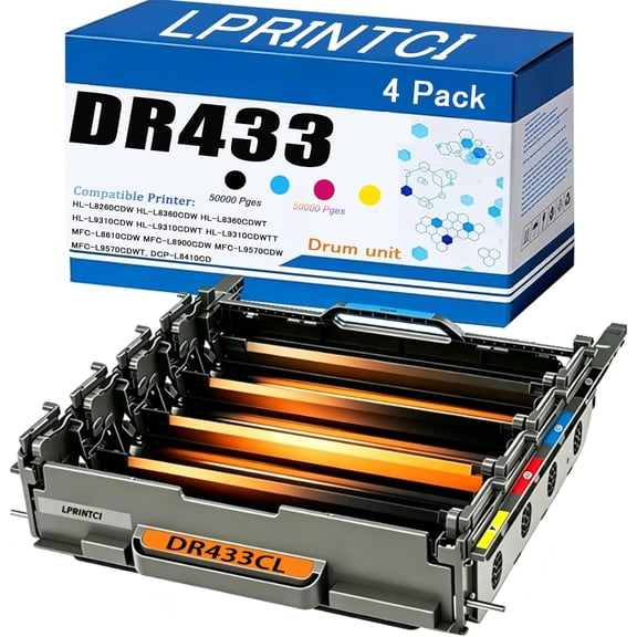 DR433CL Drum Unit Replacement for Brother HL-L8260CDW, HL-L8360CDW, HL-L8360CDWT, HL-L9310CDW , HL-L9310CDWT, HL-L9310CDWTT, MFC-L8610CDW, MFC-L8900CDW (4 Pack BCMY | 50000 Pages)