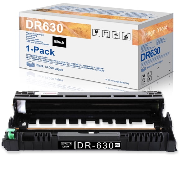 DR630 Drum Unit Black 1 Pack: Compatible DR-630 Drum Replacement for Brother DR 630 HL-L2300D Printers Drum