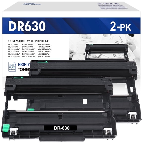 DR630 Drum Unit Compatible for Brother DR630 DR-630 HL-L2340DW L2380DW L2340DWR DCP-L2500D L2540DNR MFC-L2720DW L2700DW Printers (Black, 2 Pack)