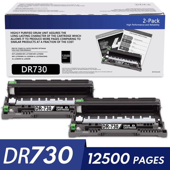 DR730 Drum Unit 2 Pack Black High Yield DR-730 Compatible for Brother HL-L2390DW MFC-L2750DW DCP-L2550DW Printer
