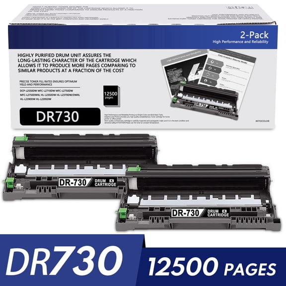 DR730 Drum Unit 2 Pack Black High Yield DR-730 Compatible for Brother HL-L2390DW MFC-L2750DW DCP-L2550DW Printer