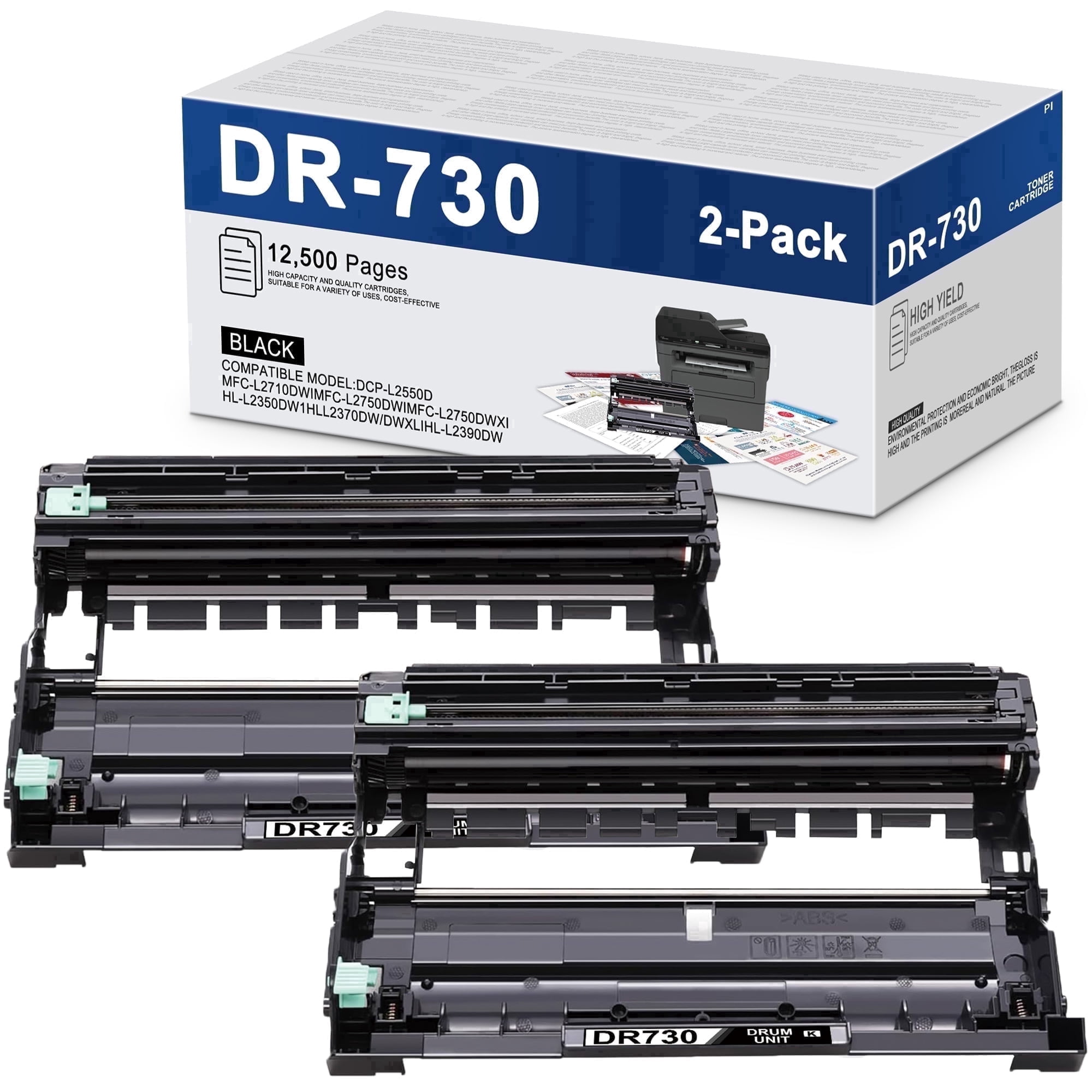 DR 730 DR730 Drum Unit 2-Pack Black Compatible for Brother DR730 DR 730 Drum Unit for HL-L2350DW HL-L2395DW HL-L2370DW HL-L2370DWXL MFC-L2750DW Printer
